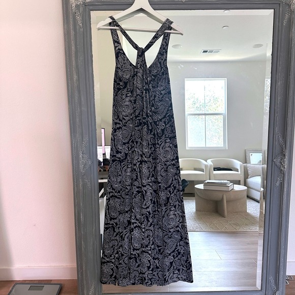 Theory Silk Paisley Print Georgette Maxi Dress Sleeveless Back Crisscross XS - Picture 7 of 10